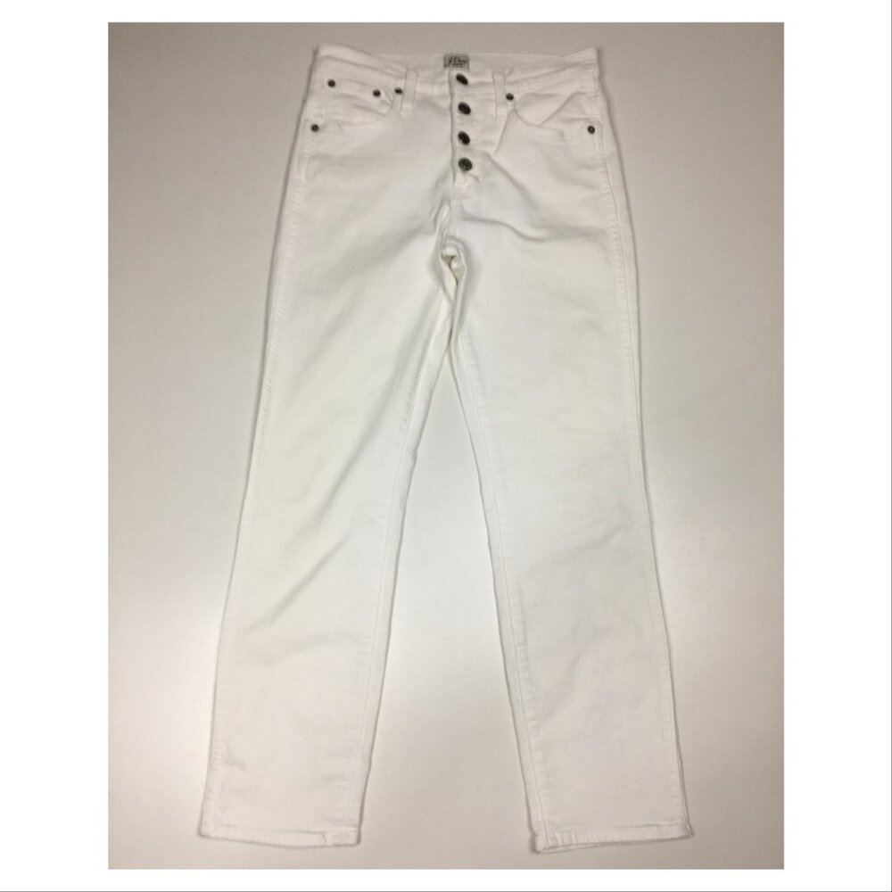 J CREW DENIM White Vintage Straight Button Fly 5 Pocket Logo Hardware Jeans